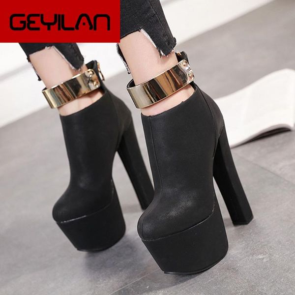 

2020 dropship women shoes matel decoration brand fashion platform super high heels party ankle boots, Black