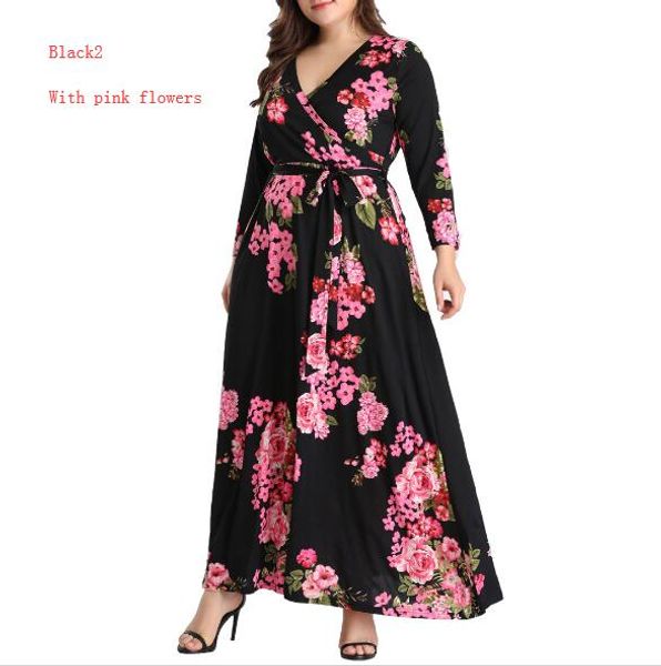 

fashion designer dresses for women floral skirts spring brand dresses v-neck women clothing 5 colors s-5xl optional, Black;gray
