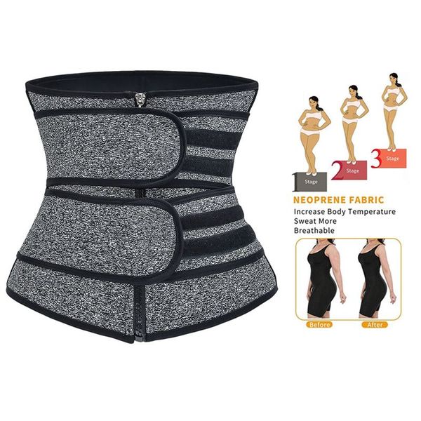 

tight fitness bodysuit double belt waist trainer women bodysuit creative body shaper for women sport shapewear sweat belt, Black;gray