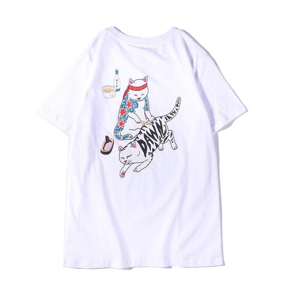 

ripndip tide brand short sleeved mens designer t-shirt luxury fashion casual t-shirt boutique couple cat print t-shirt cotton sports t shirt, White;black