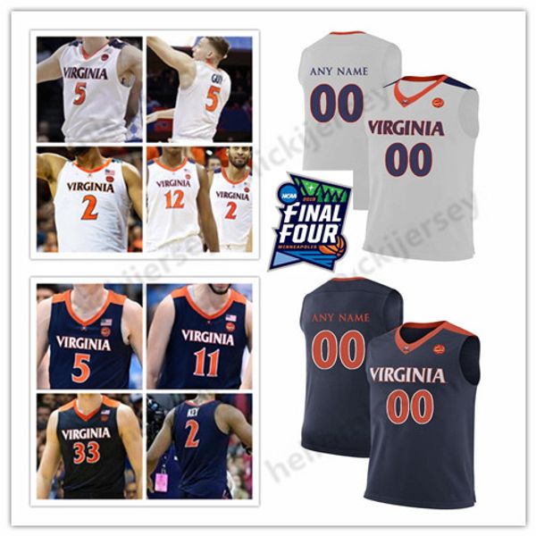 

2019 final four virginia cavaliers 5 kyle guy 0 kihei clark 2 braxton key custom any name any number uva basketball stitched jersey, Black