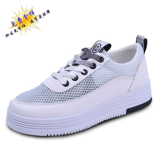 

2018 summer gauze white shoes korean-style women's casual platform shoes extra high thick bottomed girl's skateboard 8813, Black