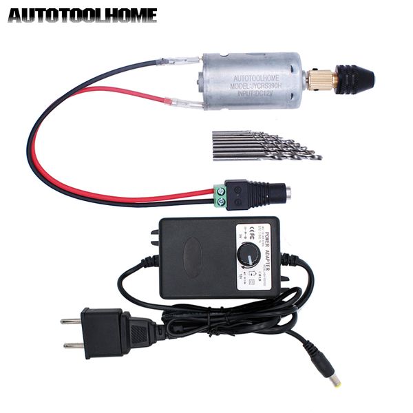 

mini hand drill electric tools set dc 12v motor 0.5-3.5mm m8 chuck twist drill bits fit soft metal wood pcb pvb plastic drilling