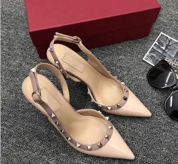 

new fashion designer women's pointed rivet heels, women's slingback party wedding sandals size 35-42, Black