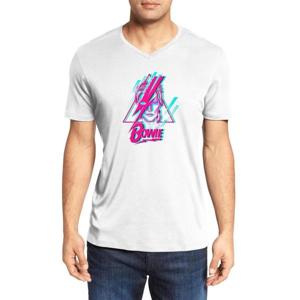 

men's david-bowie art poster fashion v-neck t-shirt design band cotton shirt cute short sleeve david-bowie-legend-poster, White;black