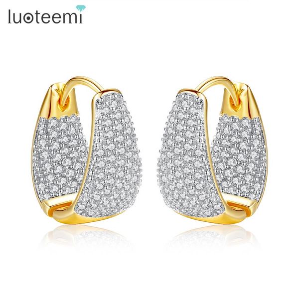 

luoteemi new fashion small gold color clear cubic zirconia hoop earrings for women girl daily-life jewellery earrings gifts, Golden