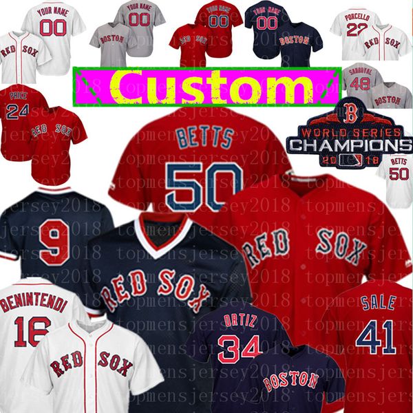 

50 Mookie Betts Custom Boston Mens Red Sox Jersey 9 Ted Williams 34 David Ortiz 16 Andrew Benintendi 28 Martinez Bradley Jr.