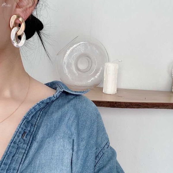 

aomu 2020 new vintage geometric hit color chain metal dangle earrings for women gold silver color party jewelry