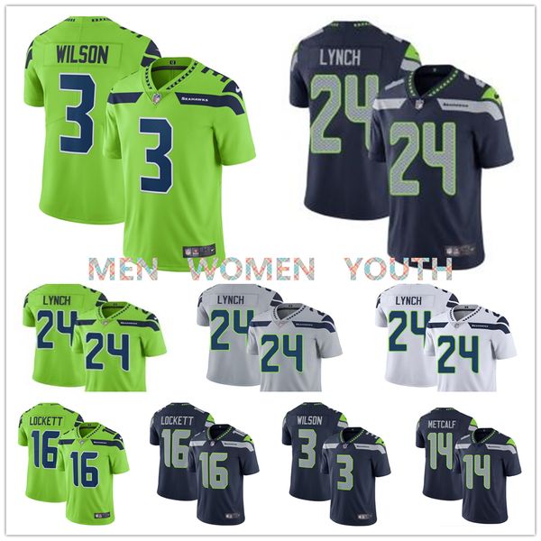 

men women youth 24 marshawn lynch seattle #3 russell wilson seahawks jersey 14 dk metcalf 16 tyler lockett 12 fan football jerseys, Black;red