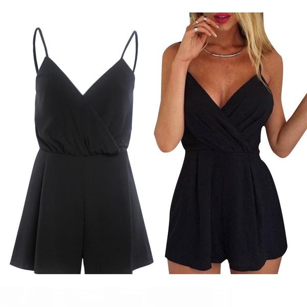 

summer women v-neck rompers club solid elegant bodycon jumpsuit playsuit romper, Black;white
