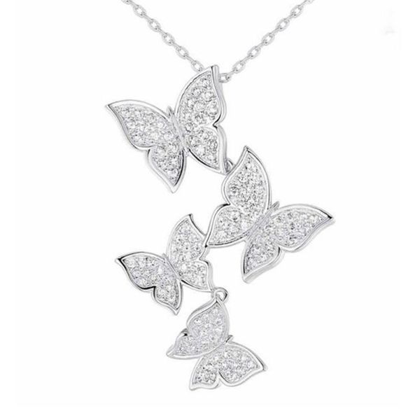 

trend charming dazzling micro zircon four butterfly pendant necklaces for women gift choker 925 sterling silver jewelry dropship