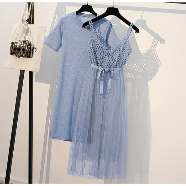 

taovk woman summer new fashion hollow thin high waist hollow two-piece dress, White