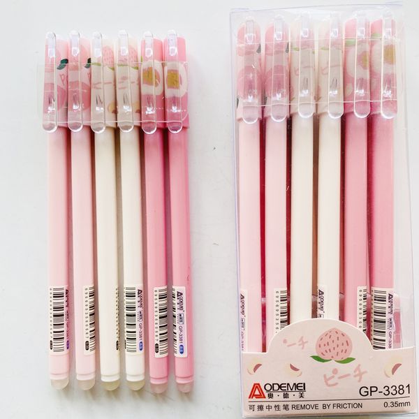 

3x cute peach and strawberry erasable gel pen writing signing pen school office supply kids gift stationery 0.35mm blue ink