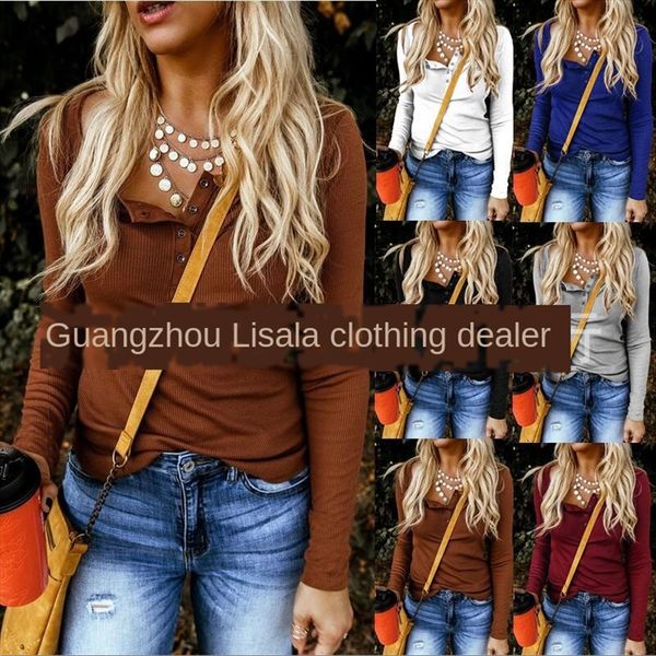 

2019 women's casual long sleeve base 2019 women's casual long sleeve button button base top, White