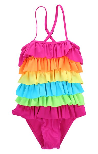 

toddler girls clothes summer beachwear kids rainbow bikini swimwear romper, White