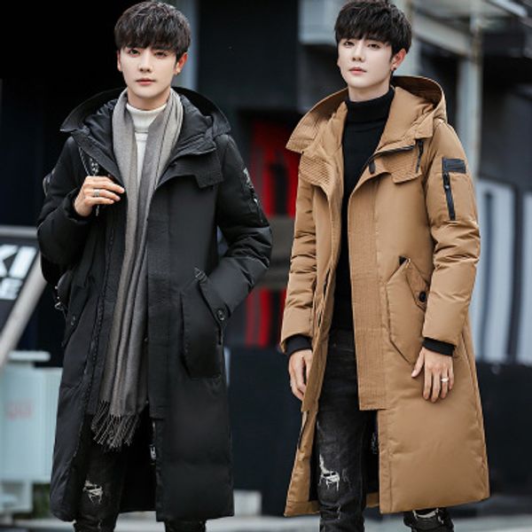 

men's coat 2019 down slim long men's down jacket white duck thick coat, Black