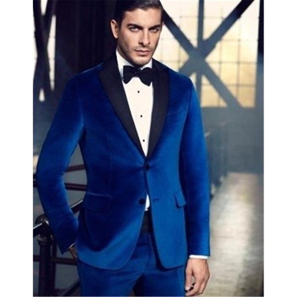 

custom made royal blue velvet men suit blazer groom tuxedos terno masculino mens prom dress suits (jacket+pants+bow tie, White;black