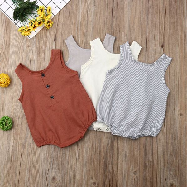 

newborn baby girl boy sleeveless clothes cotton&linen bodysuit outfits sleeveless summer baby clothing bodysuits, Blue