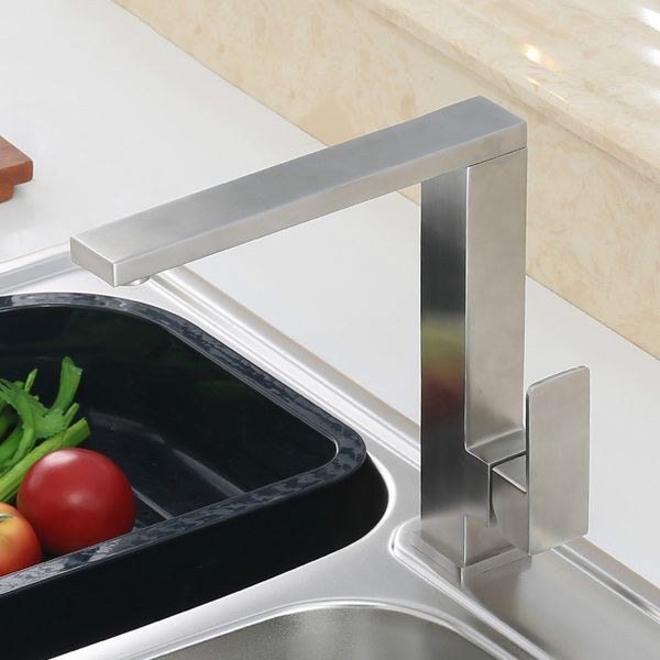 

Quality Stainless Steel Square Kitchen Faucet Brushed Rotatable Hot & Cold Sinik Mixer Water Tap For Kitchen and Bathroom