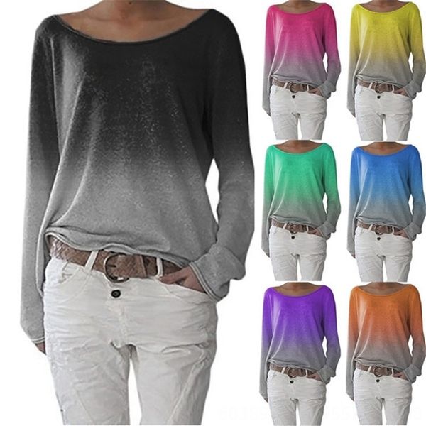 

2019 gradient color wide collar long sleeve coat t-shirt women's wear 2019 gradient color wide collar long sleeve coat t-shirt women, White