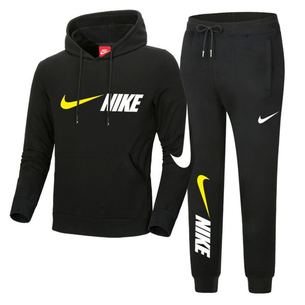 

fashion nk mens sportswear simple hooded drawstring trousers two-piece suit with pockets solid color minimalist0a2w, Gray