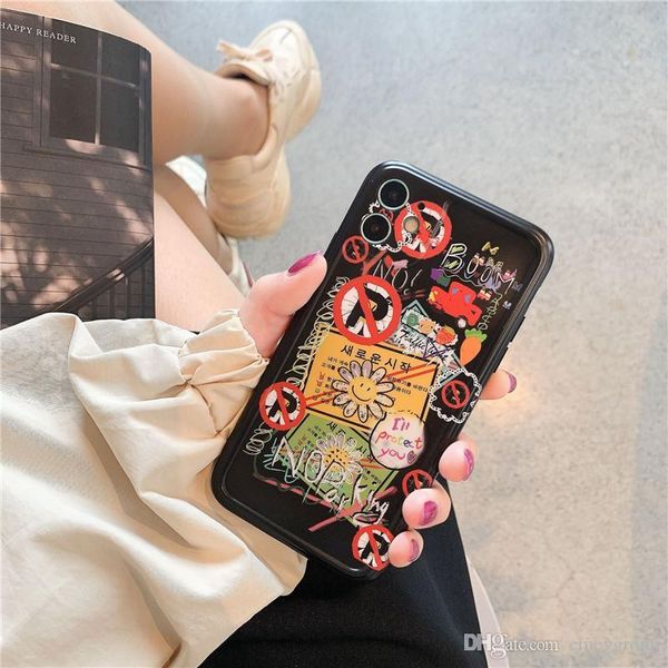 

good fashion luxury designer graffiti sun flower soft phone case for iphone 11 pro max 7 8 plus x xr xs max back cover cute silicone soft