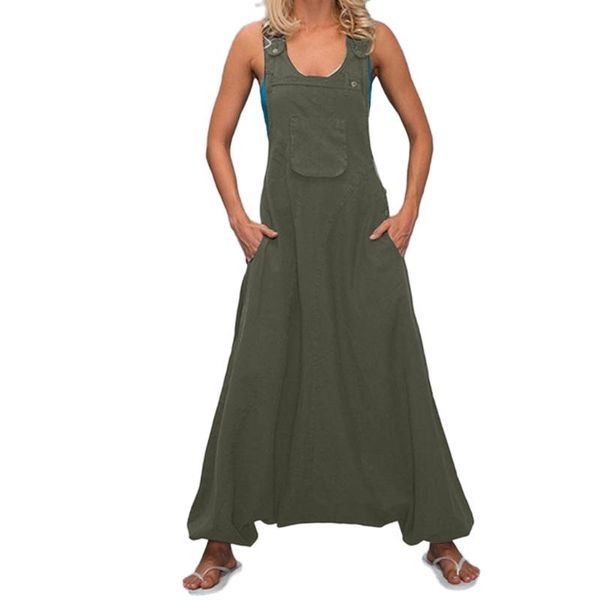 

plus size women jumpsuits overalls u neck solid pure color pockets sleeveless loose playsuits wide legs combinaison pants mujer, Black;white