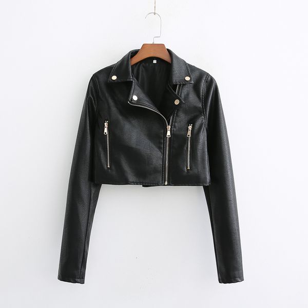 

black motorcycle women leather jacket 2019 autumn pu biker jackets rivet zipper long sleeve crop coat casual casaco femme