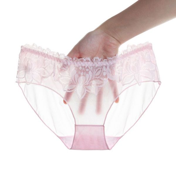 

new ultra-thin mesh perspective lace hollow flower briefs women's lingerie solid color low waist panties treny, Black;pink