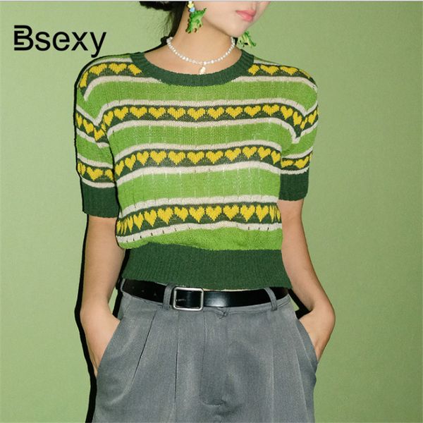 

women crop sweater 2019 summer short sleeve heart printed green cropped pullover jumper streetwear knit crop sweaters, White;black