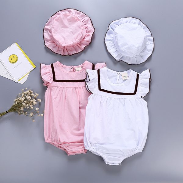 

2pcs cute newborn baby summer rompers cotton breathable baby clothes with hat toddler jumpsuit p clothes, Blue