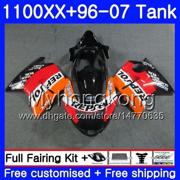 + Tank Für HONDA Blackbird CBR 1100XX CBR1100 XX 02 03 04 05 06 07 271HM.49 CBR1100XX 2002 2003 2004 2005 2006 2007 Repsol orange Verkleidungen