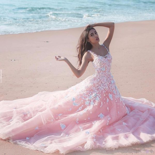 

2019 pretty pink girls quinceanera dresses with 3d floral appliques scoop tulle ball gown party gown evening dress, Blue;red