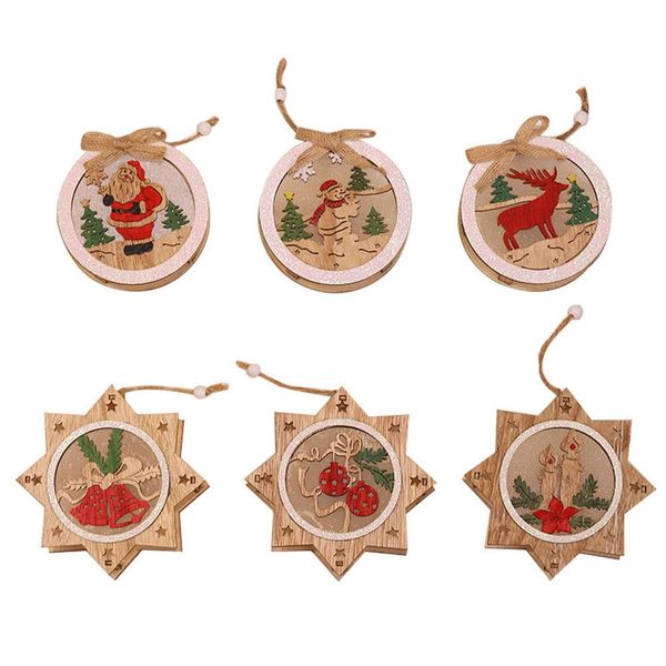 

christmas led wooden lamp star-shaped round hanging lamp snowman deer pattern night light