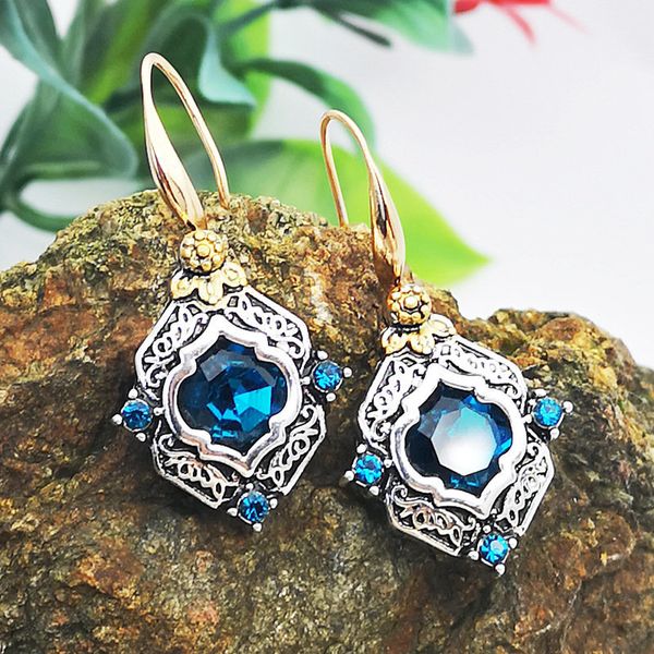 

2019 new vintage blue crystal zircon elegant dangle earrings for women jewelry wedding drop earings engagement statement brincos, Silver