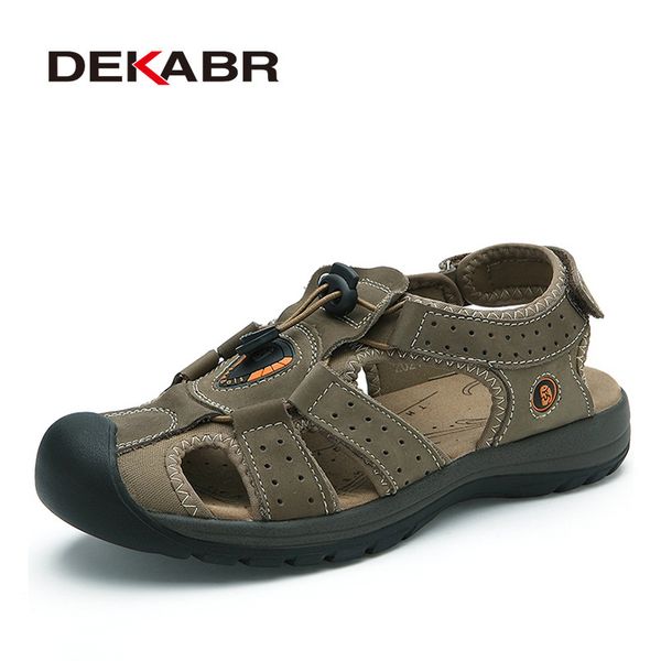 

dekabr brand genuine leather men shoes summer new large size men's sandals men beach shoes fashion slippers big size 38-45 t200420, Black