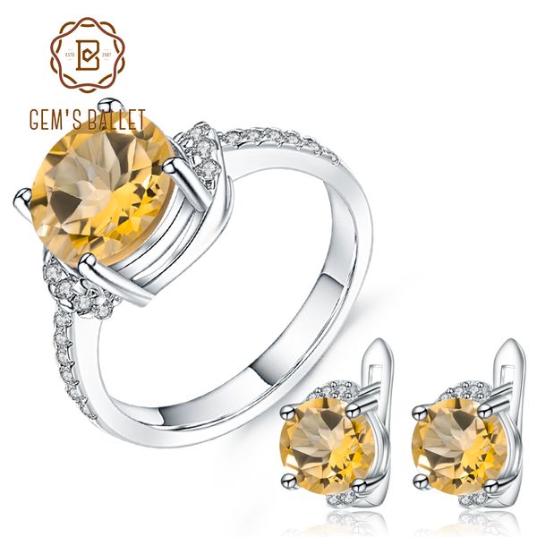 

gem's ballet round 6.68ct natural citrine earrings ring set classic 925 sterling silver gemstone wedding jewelry set for women, Black