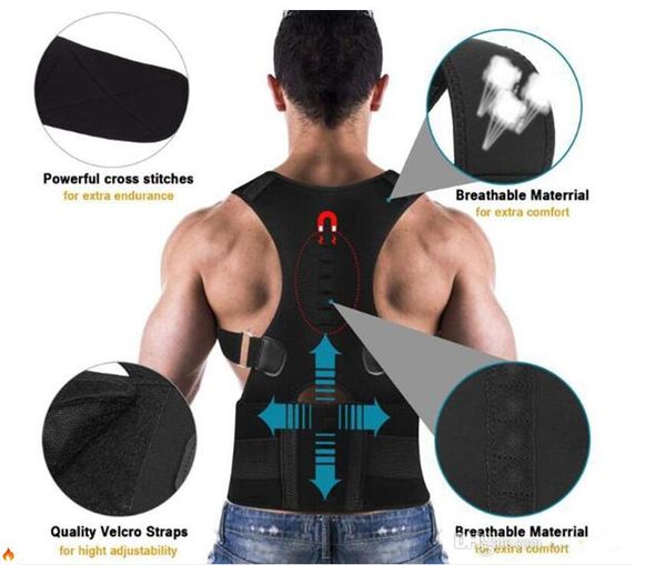 Hot Masculino Feminino Ajustável Postura Corrector Magnético Espartilho Voltar Brace Back Belt Apoio Lombar Corrector Direto Despalda S-XXXL 2019