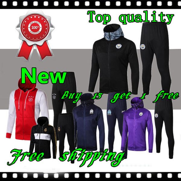 

2019 20 marseilles tracksuit real madrid paris hoodie soccer jacket football jacket ac milan survêtement jordam x city hoodie, Black