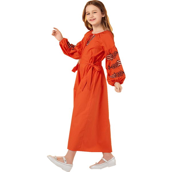 

2020 children girls ethnic floral embroidery dress muslim abaya dress ramadan robe kids kaftan turkey islamic dubai abaya, Red
