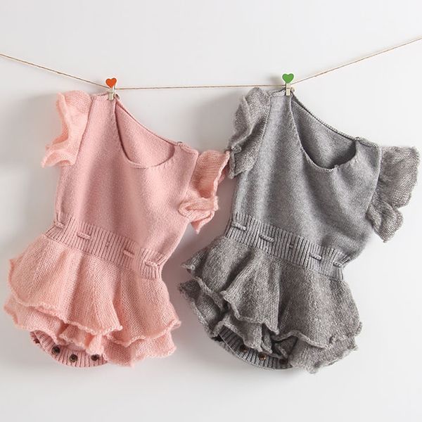 

newborn rompers baby knitted clothes ruffle baby girl romper cotton woolen princess infant jumpsuit for girls clothes, Blue