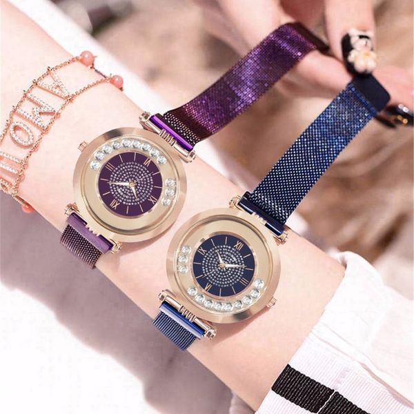 

fashion women magnet buckle full diamond watch luxury ladies stainless steel quartz watch clock, Slivery;brown