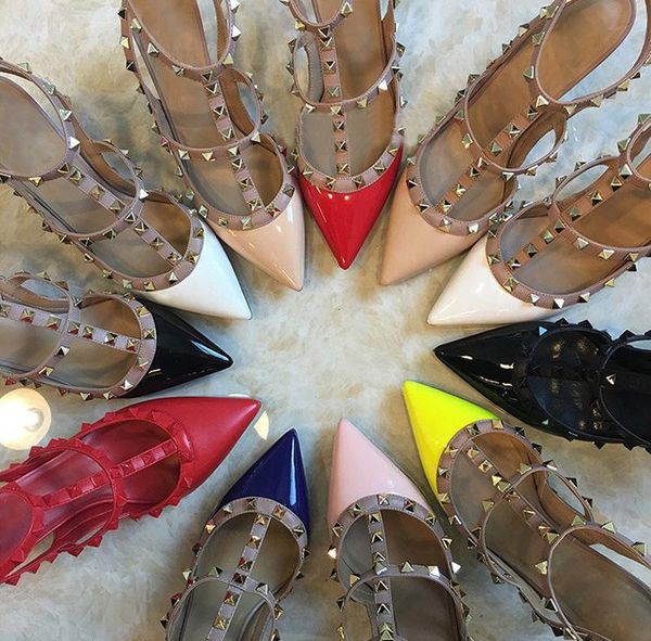 

fashion brand shoes v -001 style sandals women rivet star high heels pumps 100% genuine leather sheepskin size eur 34-43, Blue;gray