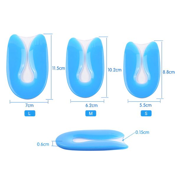 

1 pairs blue u shape increase silicone gel insoles shoe heel cups cushions inserts insoles pad s/m/l size, Black