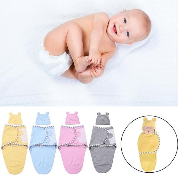 

2pcs/set 0-3m baby cotton cap swaddle wrap infant hat blanket sleeping bags