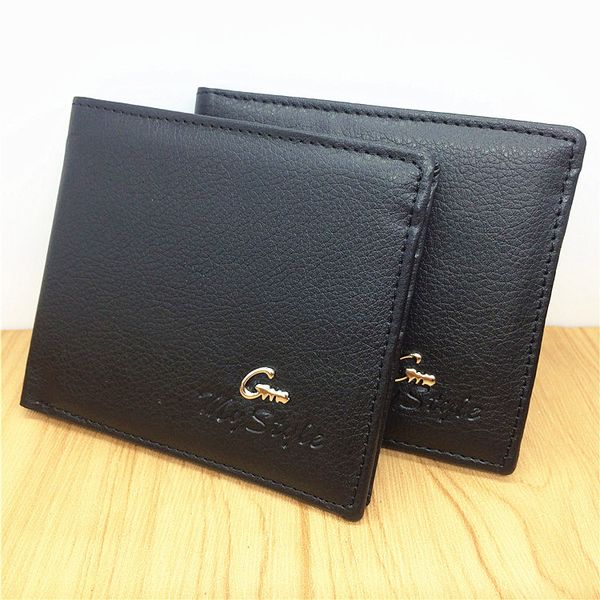 

new fashion business casual with standard pu leather black men's horizontal short wallet wallet, Red;black