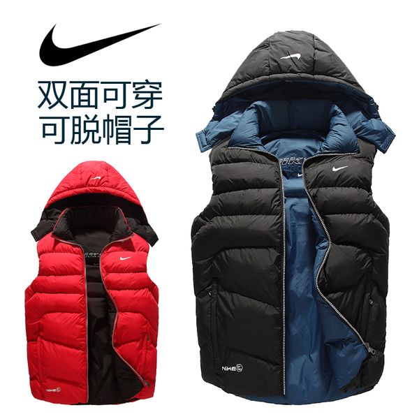

brand men's vests casual winter thick cotton padded jackets brand reversible solid color vests for men fashion outwear sport jackets, Black;white