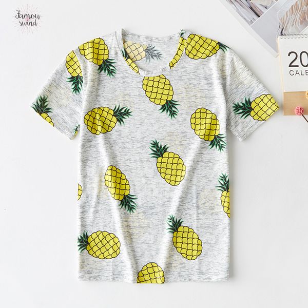 

woman clothes 2019 t shirt new womens loose casual round neck fruit printed cotton drop shipping, White
