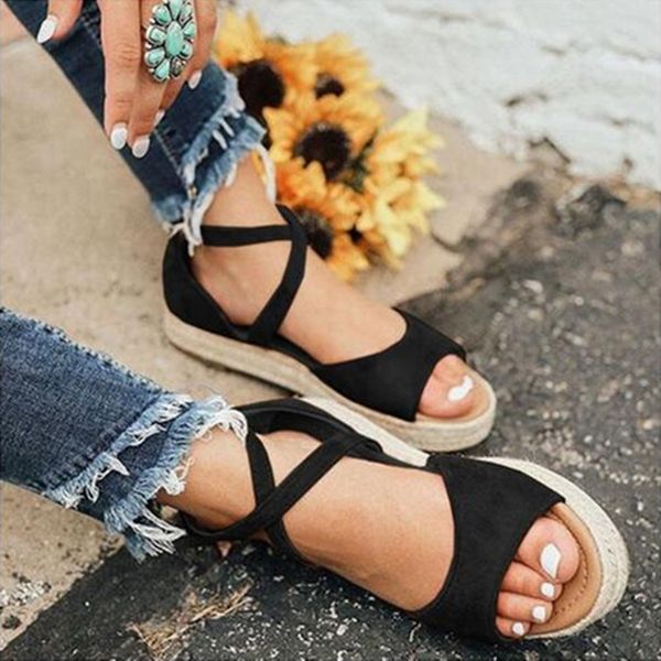 

oeak women sandals gladiator peep toe design roman sandals women flat shoes summer beach ladies shoes, Black