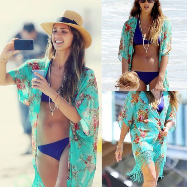 

women summer crochet bikini cover up swimwear chiffon kaftan beach dress au, Blue;gray